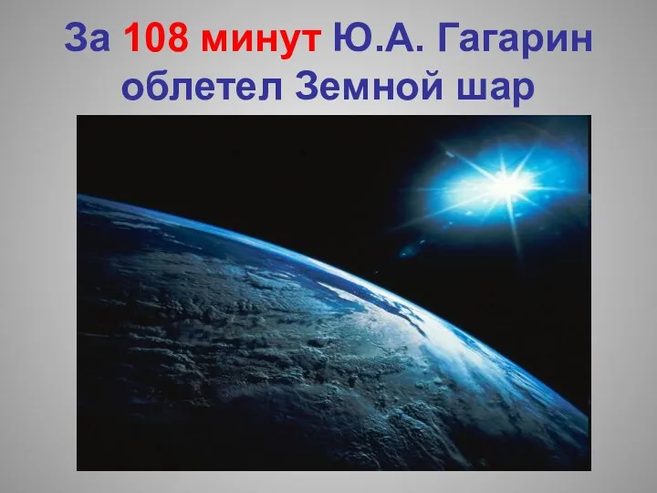 За 108 минут Ю.А. Гагарин облетел Земной шар