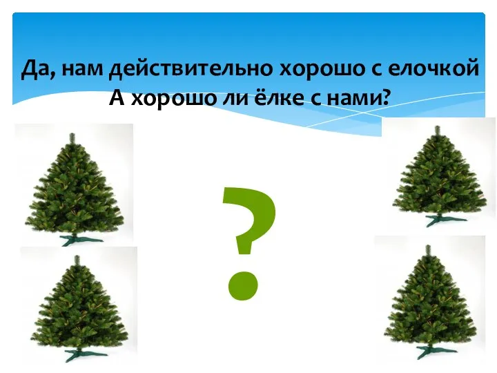 Да, нам действительно хорошо с елочкой А хорошо ли ёлке с нами? ?