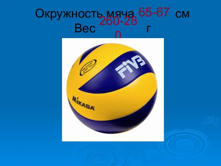 Окружность мяча см Вес г 65-67 260-280