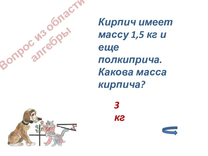 Вопрос из области алгебры Кирпич имеет массу 1,5 кг и еще полкиприча. Какова