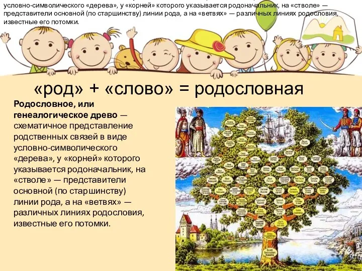 Родословное, или генеалогическое древо — схематичное представление родственных связей в виде условно-символического «дерева»,