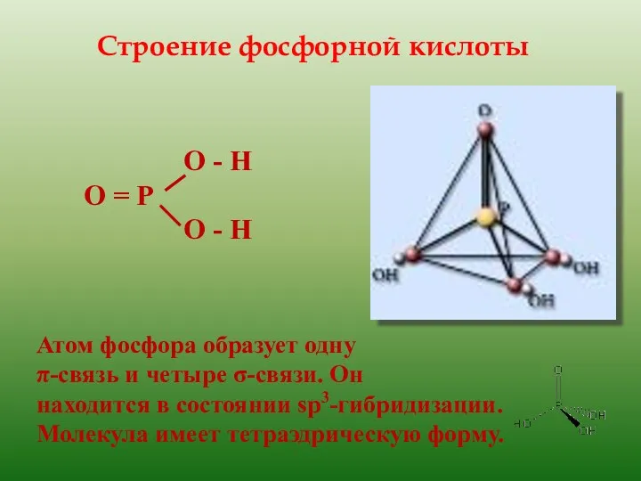 Строение фосфорной кислоты О - Н О = Р О - Н Атом
