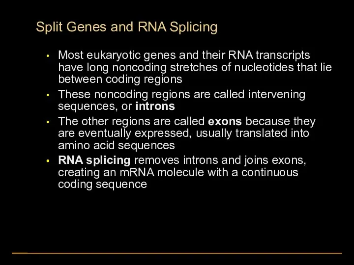 Split Genes and RNA Splicing Most eukaryotic genes and their