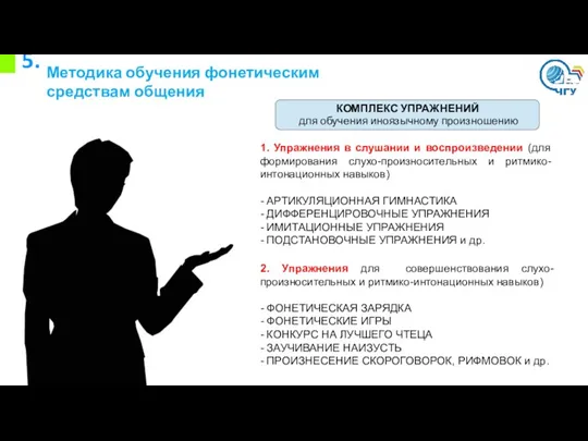 5. Методика обучения фонетическим средствам общения КОМПЛЕКС УПРАЖНЕНИЙ для обучения