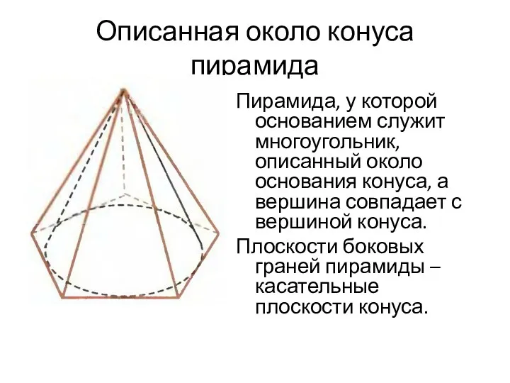 Описанная около конуса пирамида Пирамида, у которой основанием служит многоугольник,