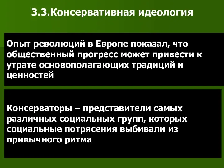 3.3.Консервативная идеология Опыт революций в Европе показал, что общественный прогресс