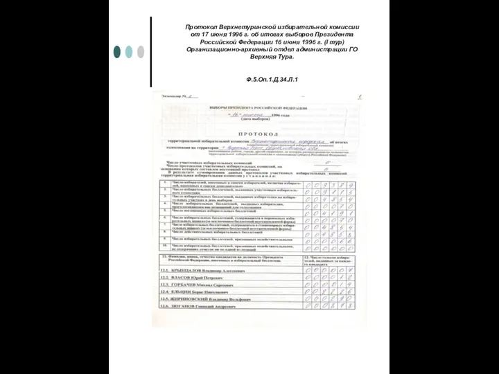 Протокол Верхнетуринской избирательной комиссии от 17 июня 1996 г. об