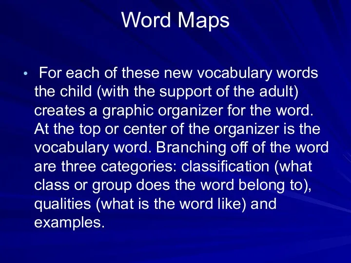 Word Maps For each of these new vocabulary words the