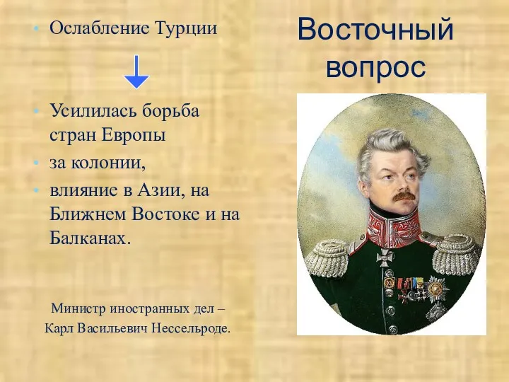 Восточный вопрос Ослабление Турции Усилилась борьба стран Европы за колонии,