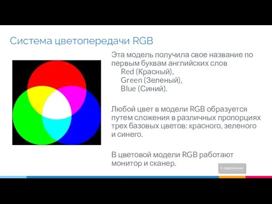 Система цветопередачи RGB Эта модель получила свое название по первым