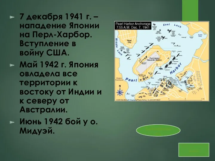 7 декабря 1941 г. – нападение Японии на Перл-Харбор. Вступление