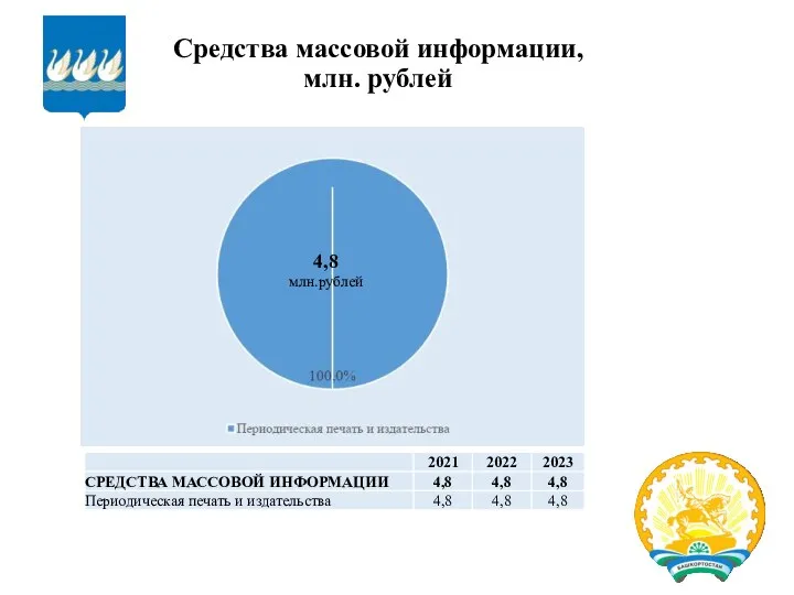 Средства массовой информации, млн. рублей 4,8 млн.рублей