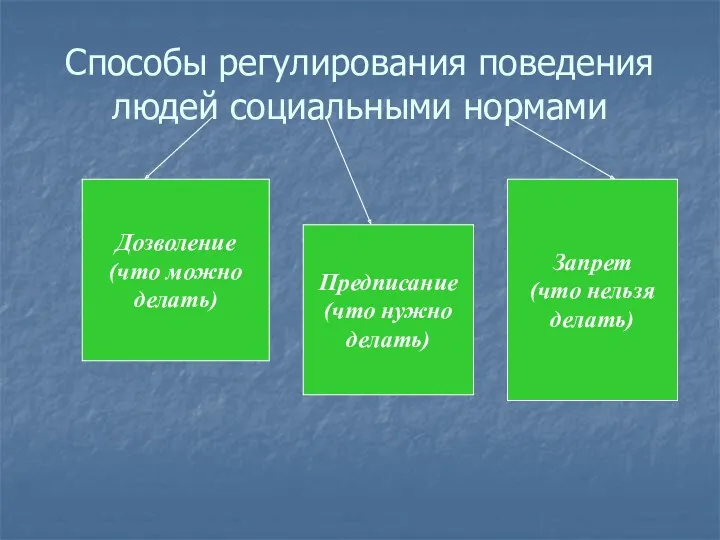 Способы регулирования поведения людей социальными нормами Дозволение (что можно делать)