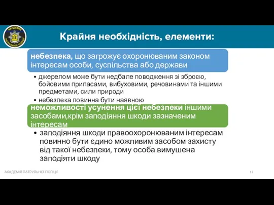 Крайня необхідність, елементи: АКАДЕМІЯ ПАТРУЛЬНОЇ ПОЛІЦІЇ