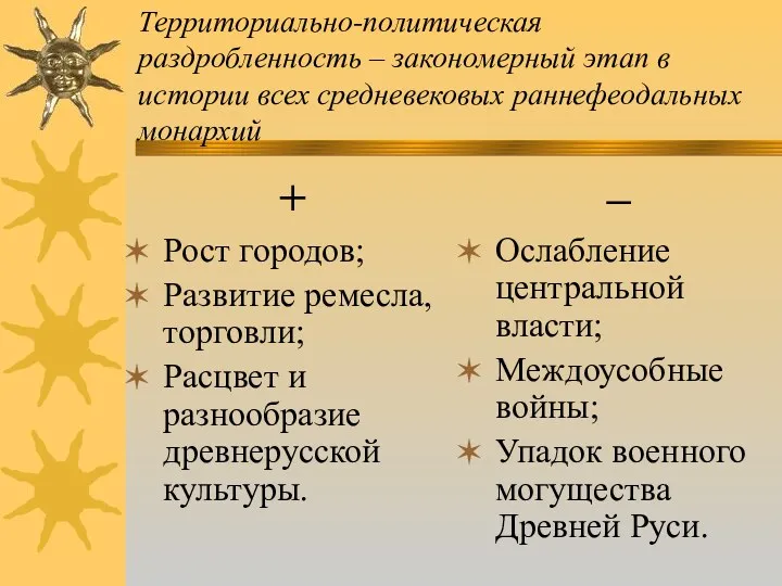 Территориально-политическая раздробленность – закономерный этап в истории всех средневековых раннефеодальных монархий + Рост