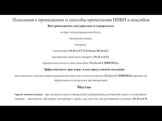 Показания к применению и способы применения НПВП и коксибов Внутримышечно,