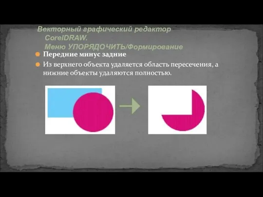 Векторный графический редактор CorelDRAW. Меню УПОРЯДОЧИТЬ/Формирование Передние минус задние Из