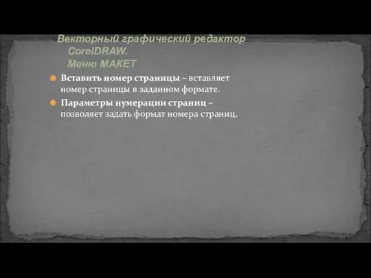 Вставить номер страницы – вставляет номер страницы в заданном формате.