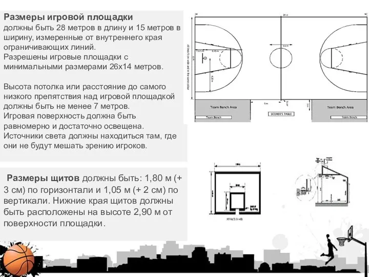 Размеры игровой площадки должны быть 28 метров в длину и