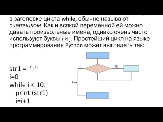 Эту изменяемую переменную, которая используется в заголовке цикла while, обычно