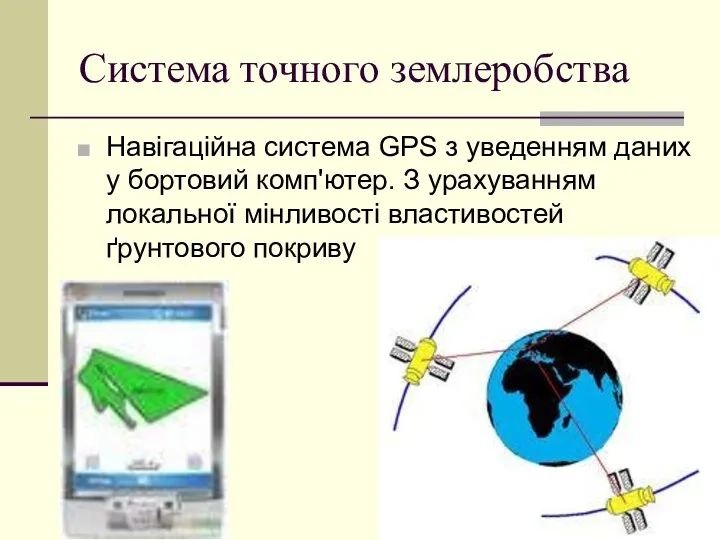 Система точного землеробства Навігаційна система GPS з уведенням даних у