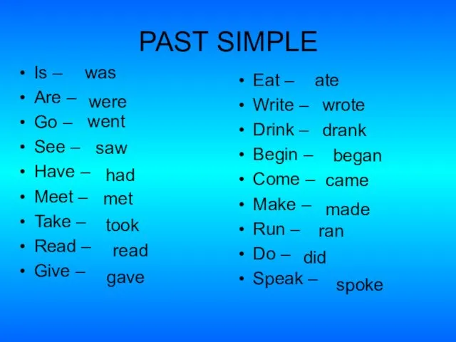 PAST SIMPLE Is – Are – Go – See –