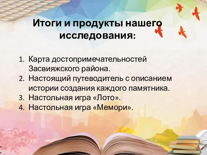 Итоги и продукты нашего исследования: Карта достопримечательностей Засвияжского района. Настоящий