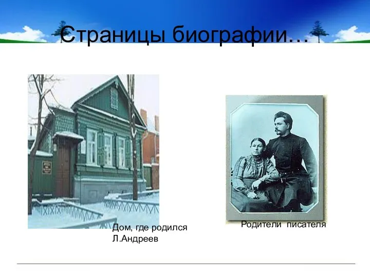 Страницы биографии… Дом, где родился Л.Андреев Родители писателя