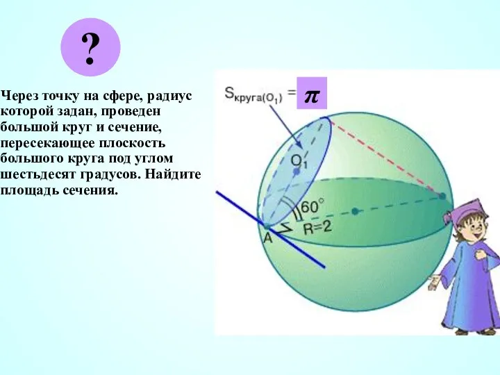 Через точку на сфере, радиус которой задан, проведен большой круг