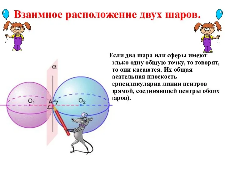 Взаимное расположение двух шаров. Если два шара или сферы имеют