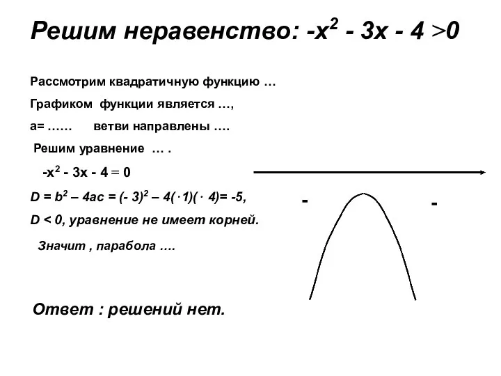 Рассмотрим квадратичную функцию … Графиком функции является …, а= …… ветви направлены ….