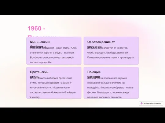 1960 - Перемены Мини-юбки и ботфорты Модницы осваивают новый стиль.