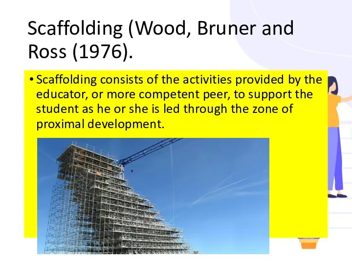 Scaffolding (Wood, Bruner and Ross (1976). Scaffolding consists of the activities provided by