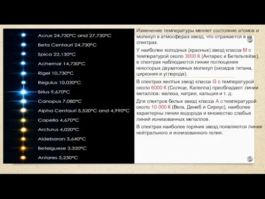 Изменение температуры меняет состояние атомов и молекул в атмосферах звезд,