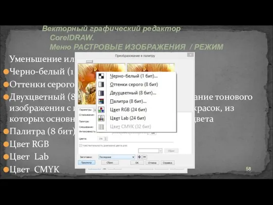 Уменьшение или увеличение глубины цвета. Черно-белый (1 бит) Оттенки серого