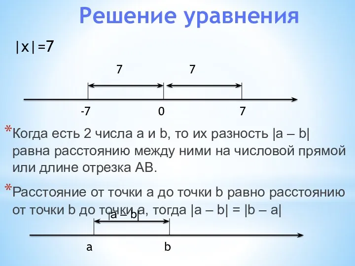 Решение уравнения Когда есть 2 числа a и b, то их разность |a