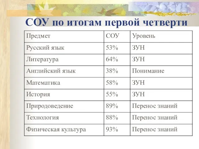 СОУ по итогам первой четверти