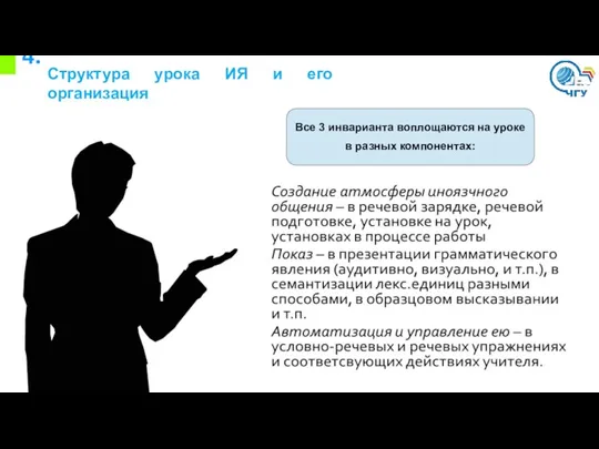 4. Структура урока ИЯ и его организация Все 3 инварианта воплощаются на уроке в разных компонентах: