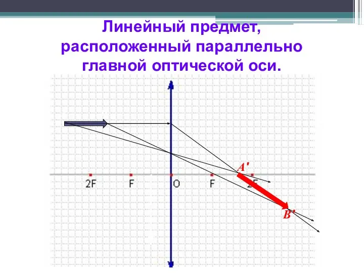 Линейный предмет, расположенный параллельно главной оптической оси. A B B' A'