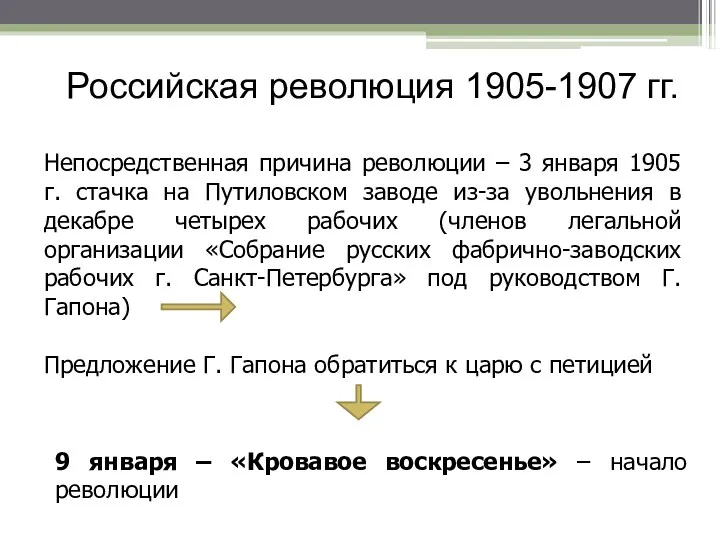 Российская революция 1905-1907 гг. Непосредственная причина революции – 3 января