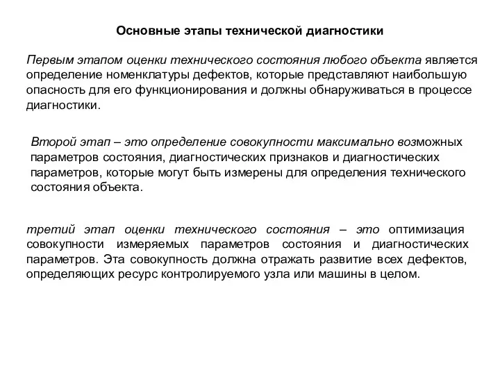 Основные этапы технической диагностики Первым этапом оценки технического состояния любого