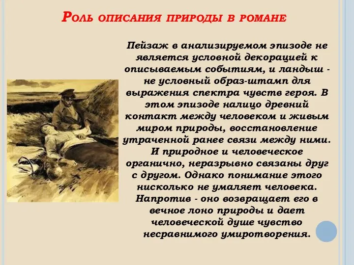 Роль описания природы в романе Пейзаж в анализируемом эпизоде не является условной декорацией