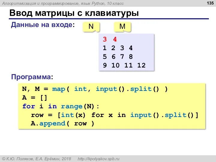 Ввод матрицы с клавиатуры 3 4 1 2 3 4