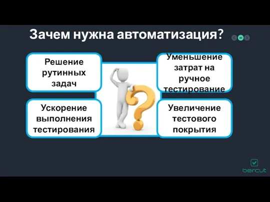 Зачем нужна автоматизация? Решение рутинных задач Ускорение выполнения тестирования Уменьшение