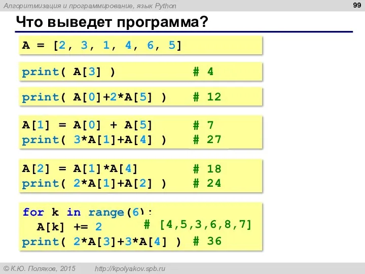 Что выведет программа? A = [2, 3, 1, 4, 6,