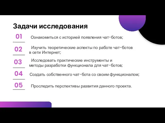 Ознакомиться с историей появления чат-ботов; Изучить теоретические аспекты по работе