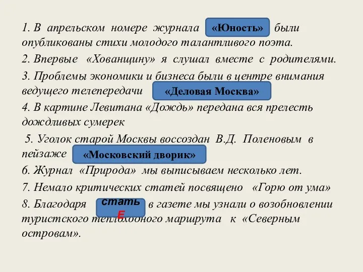 1. В апрельском номере журнала «Юности» были опубликованы стихи молодого