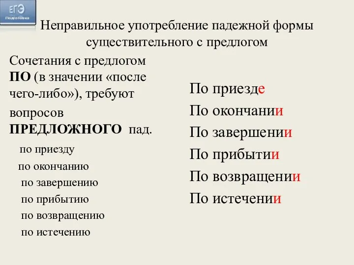 Неправильное употребление падежной формы существительного с предлогом Сочетания с предлогом