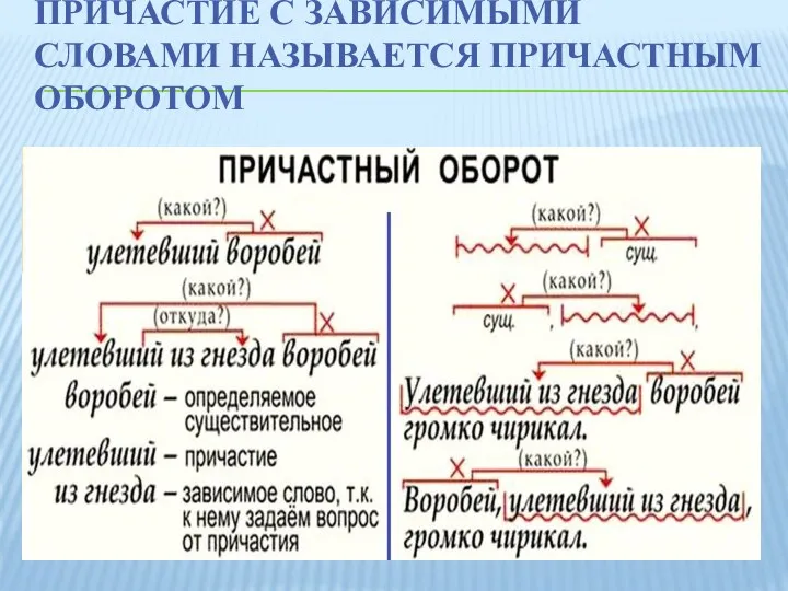 ПРИЧАСТИЕ С ЗАВИСИМЫМИ СЛОВАМИ НАЗЫВАЕТСЯ ПРИЧАСТНЫМ ОБОРОТОМ