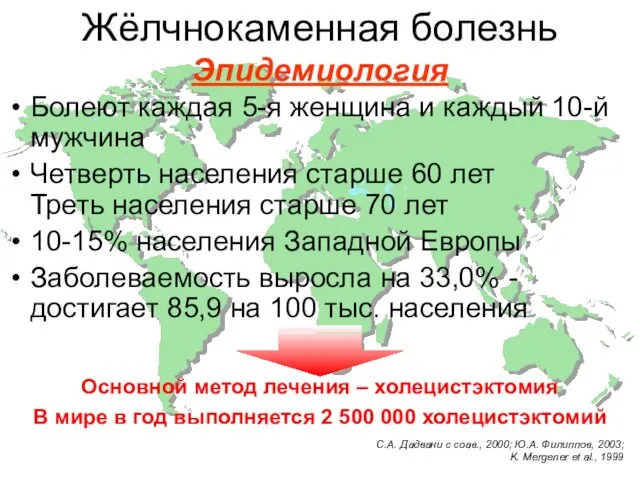 Жёлчнокаменная болезнь Эпидемиология Болеют каждая 5-я женщина и каждый 10-й